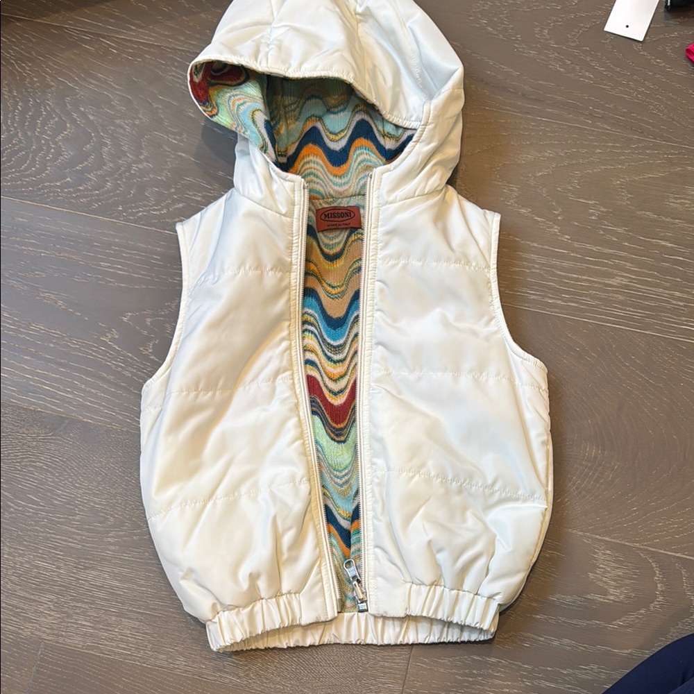 Missoni White Hooded Vest with Colorful Lining